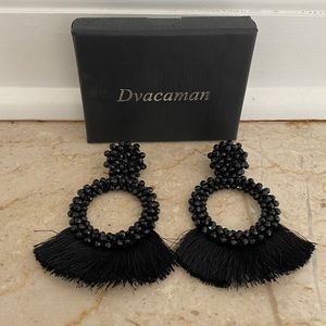Dvacaman Black Beaded Tassel Earrings